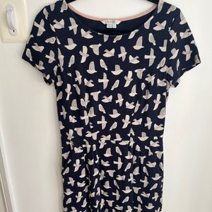 Boden Womens Dress Size 6 Bird Pattern Blue Knee Length 100% Cotton Short Sleeve